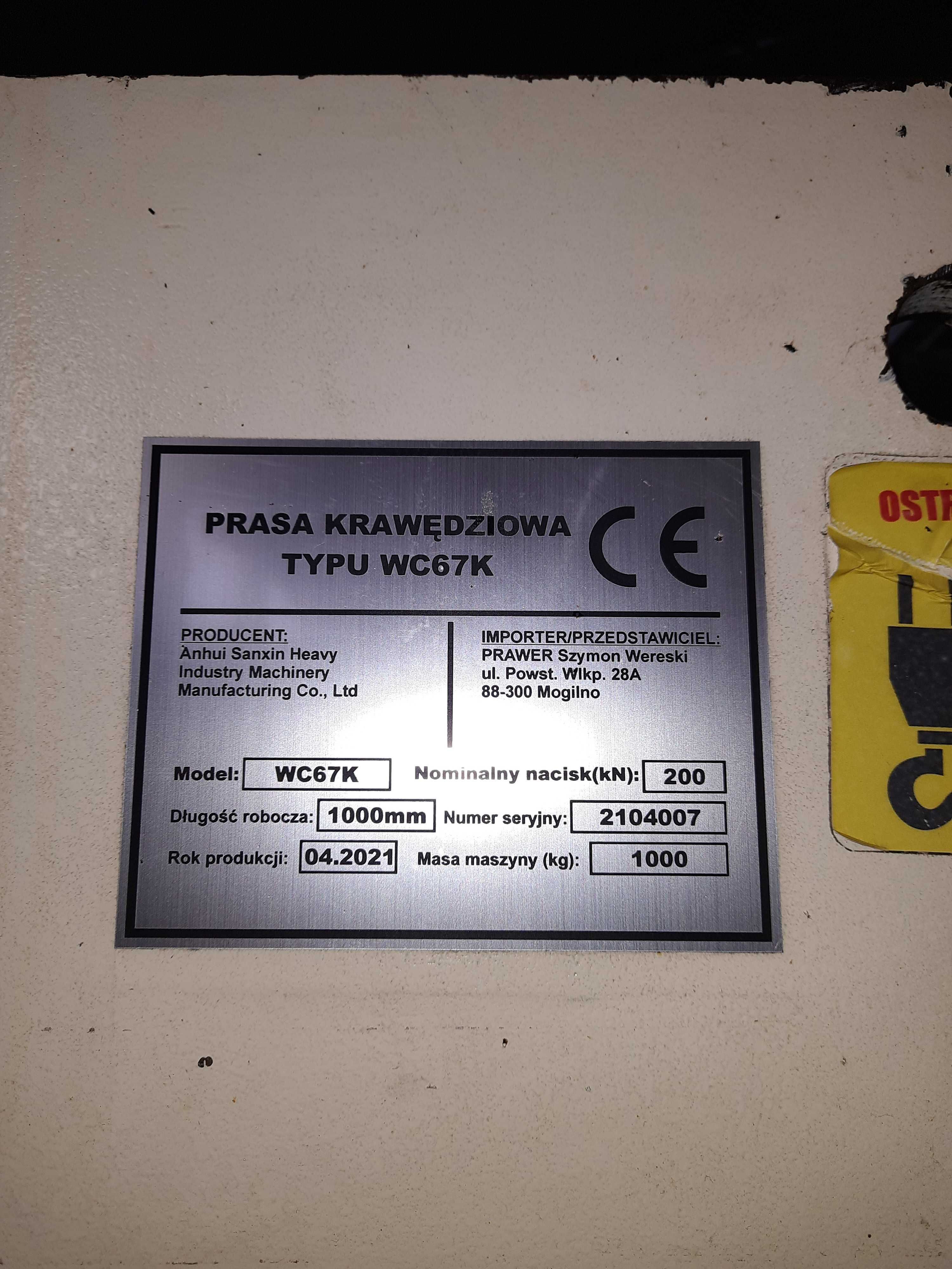 Hydrauliczna prasa krawędziowa okazja 2021 r.