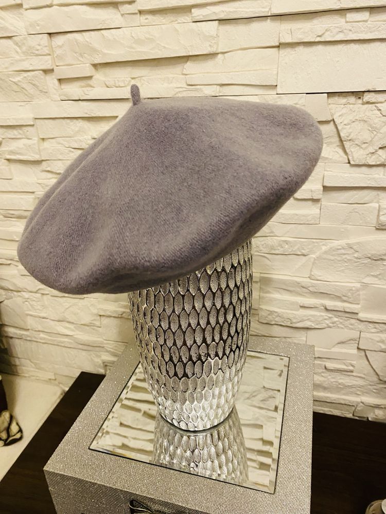 Beret szary czapka zimowa ciepła hat szara paris paryż
