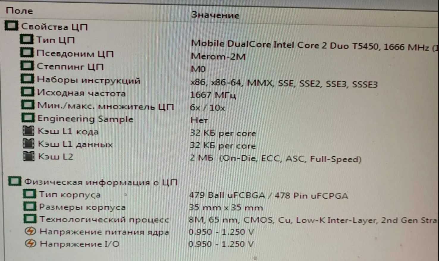 Процессор Intel Core 2 Duo T5450-2 ядра 2 потока 64 бита для ноутбука