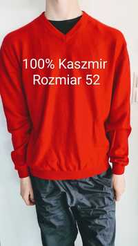 Sweter 100% Kaszmir. Czerwony. Rozmiar 52 L.