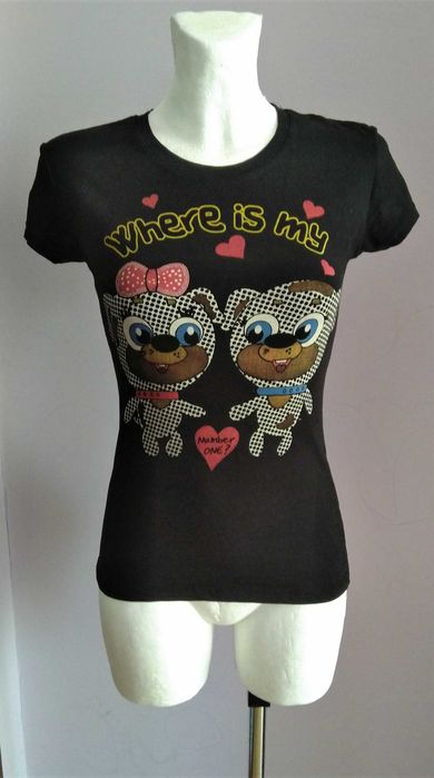 Czarny T-Shirt z pieskami Zentex cute kawaii japan emo kinderwhore