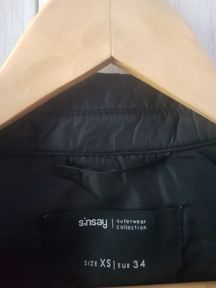 Sinsay pikowana przejściowa kurtka XS 34 oversize czarna j. nowa wiosn