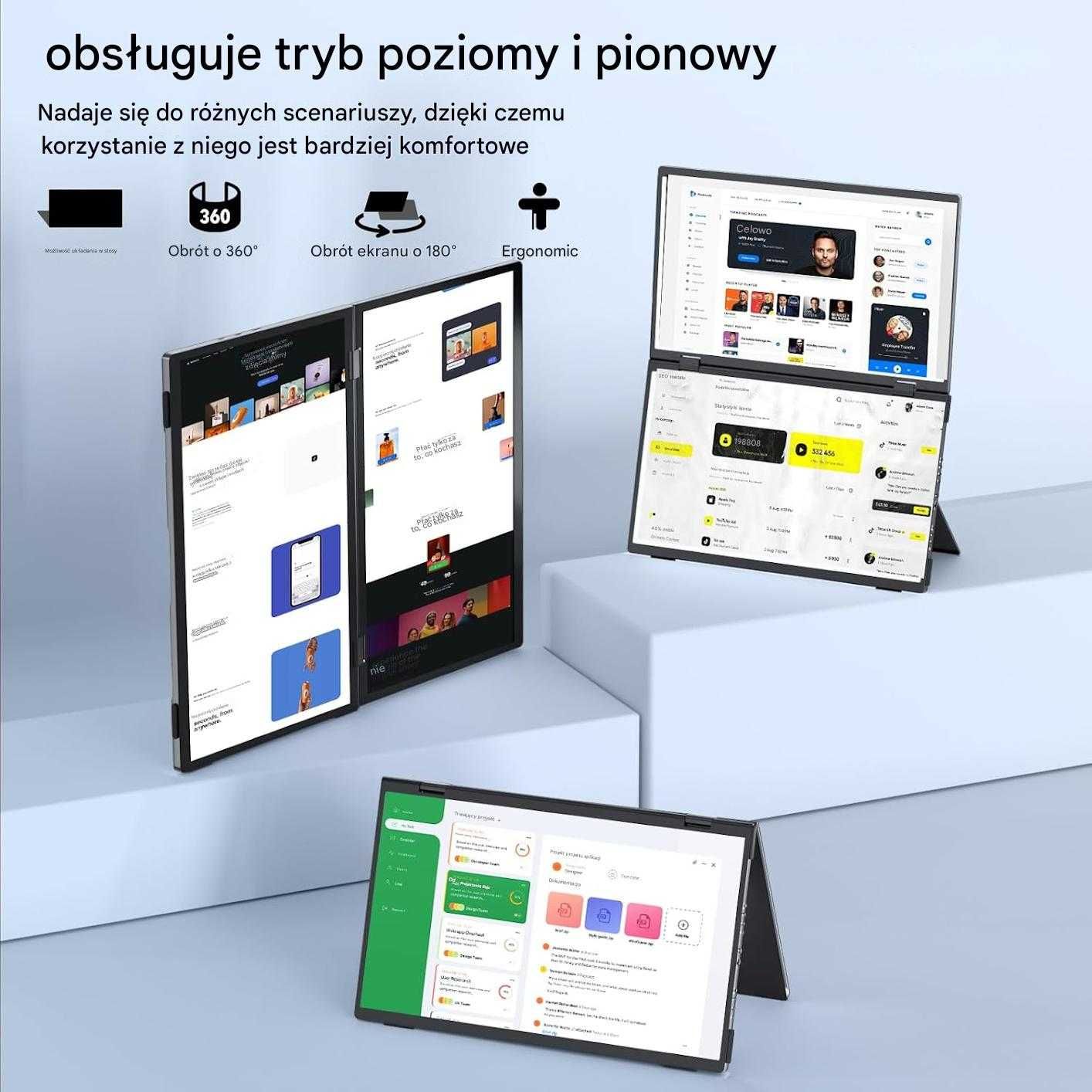 HONGO 15,6" przenośny podwójny monitor, FHD 1080P