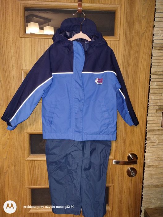 Zestaw/komplet przeciwdeszczowy dla chłopca spodnie na szelkach kurtka
