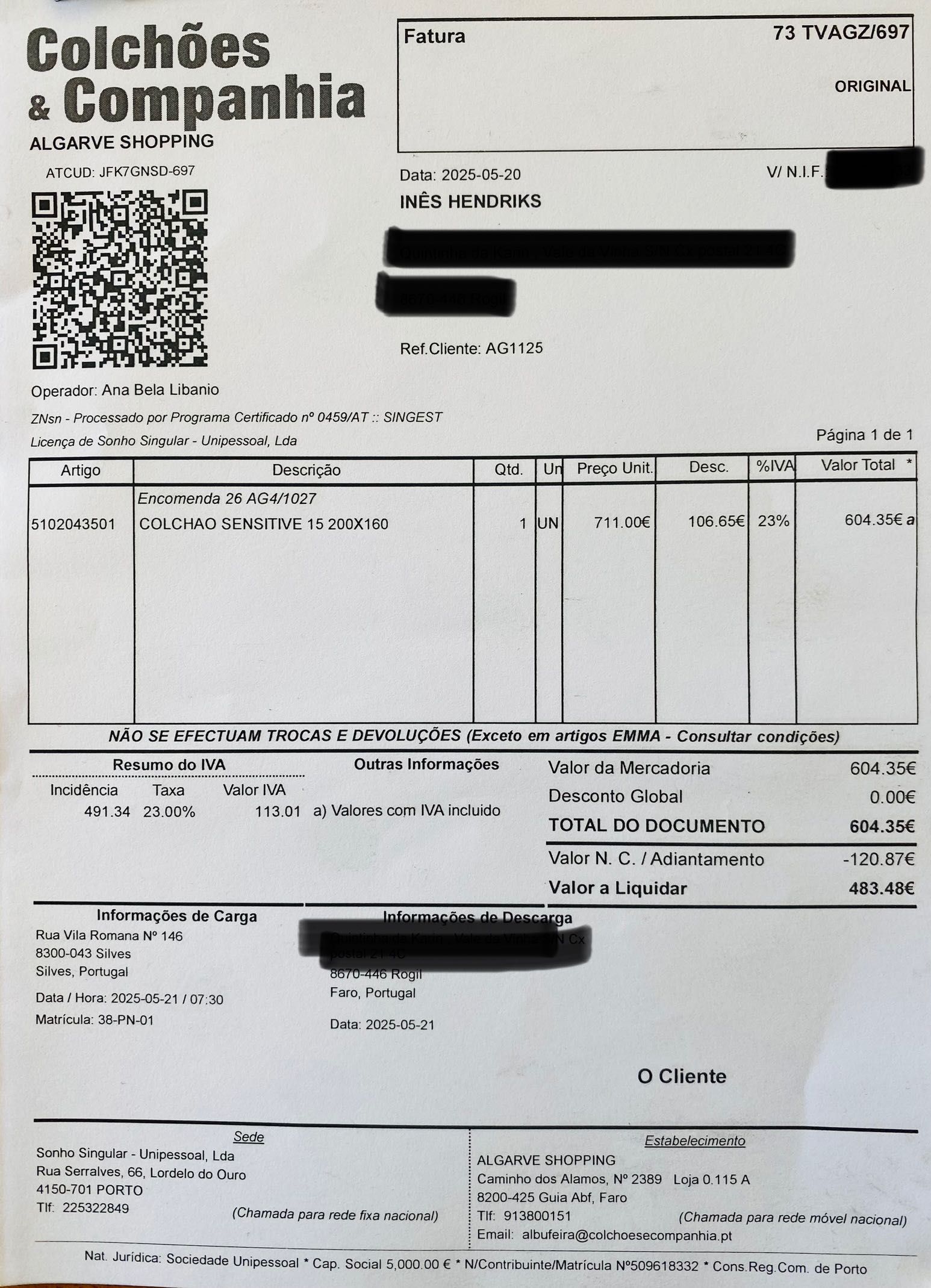 Colchão hybrid Sensitive marca Colchões & Companhia utilizado 1 semana