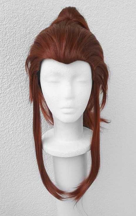 Brigitte Overwatch brązowa ruda peruka z kitką cosplay wig