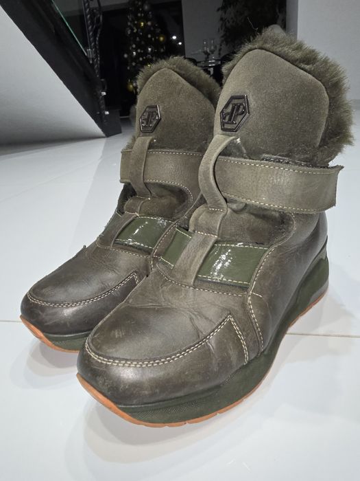Buty khaki sniegowce z futerkiem na platformie ciepłe wygodne 38 DP