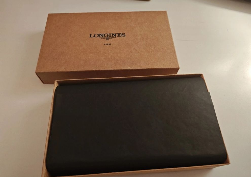 Portfel skórzany duży nowy Longines skóra naturalna granatowy prezent