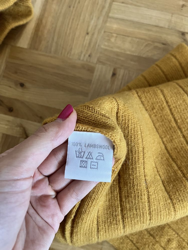 zestaw zimowy szalik czapka zolty musztardowy solar welna owcza