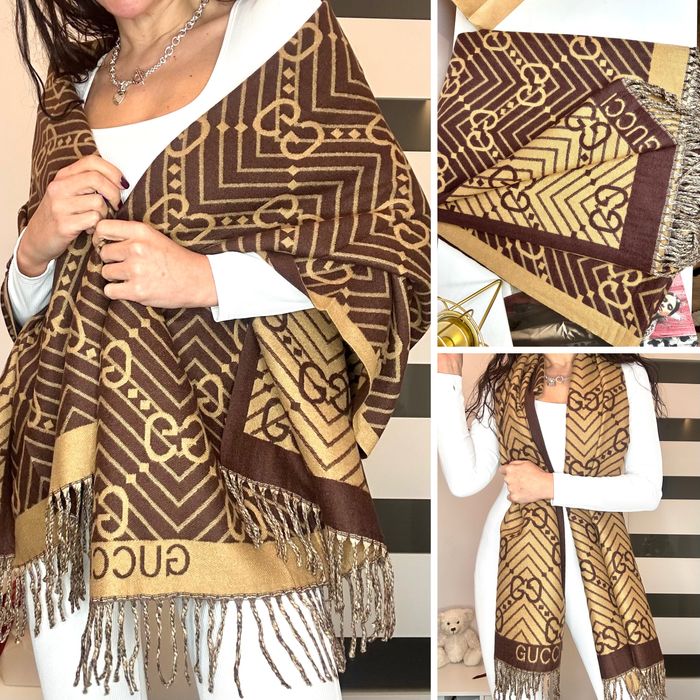 Szal szalik z kaszmiru w popularnej kolorystyce w stylu Gu cci