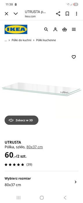 Półka szklana IKEA UTRUSTA