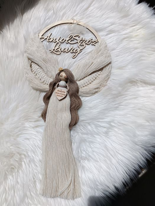 Anioł stróż makrama imię prezent komunia chrzest urodziny