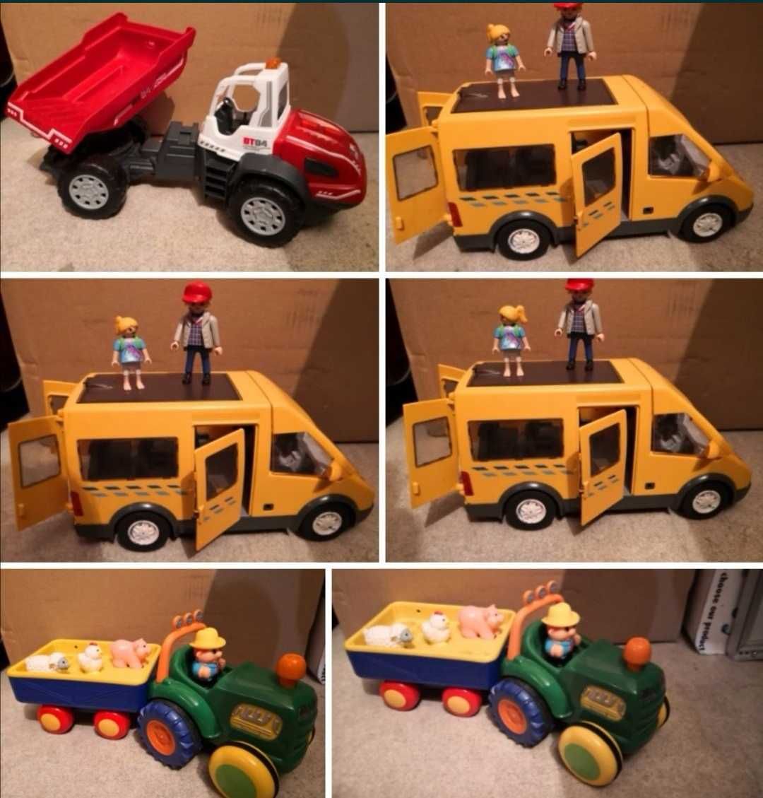 Playmobil traktor farmera, autobus, radiowoz policyjny, autka, auta