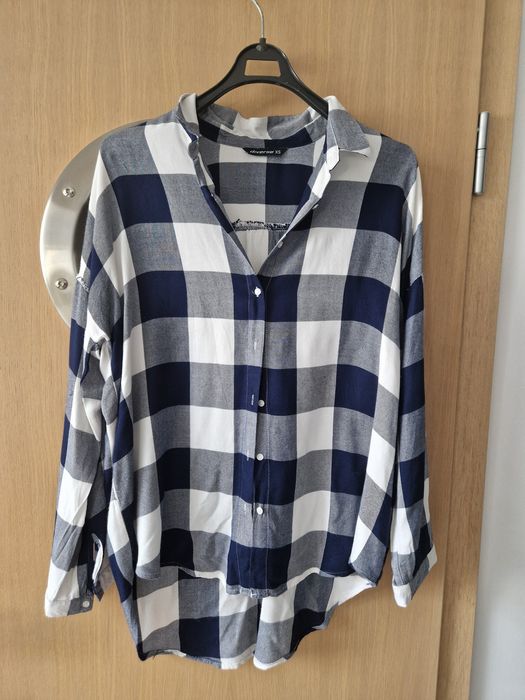 Koszula flanelowa w kratkę biało - granatową