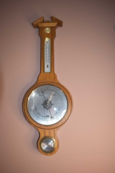 Drewniany termometr z barometrem i ciśnieniomierzem WUBA