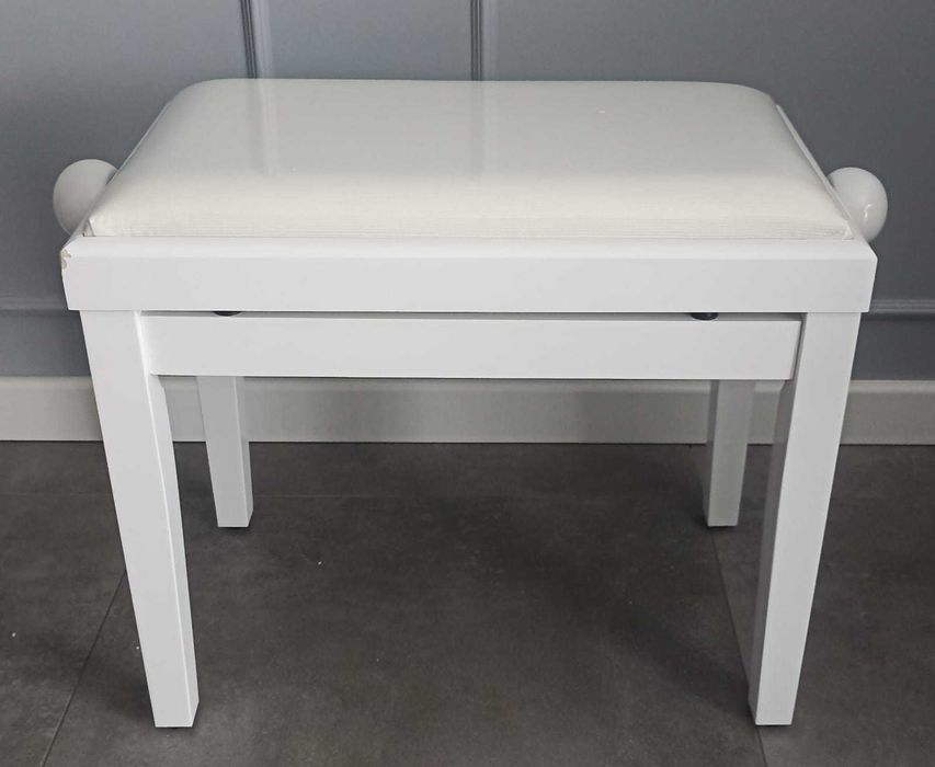 Ława stołek do pianina biały wysoki połysk siedzisko 55x32 cm OPIS