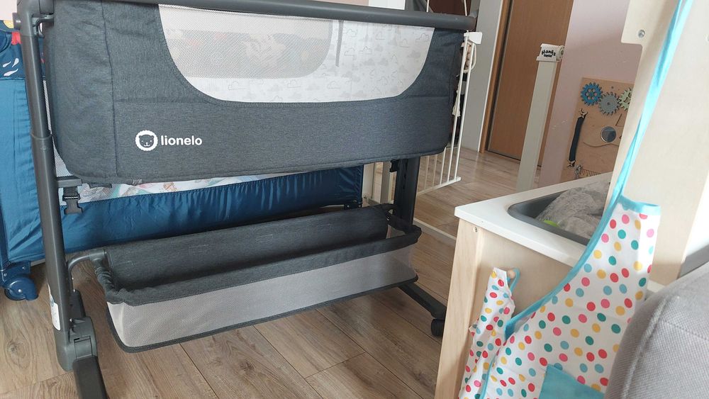 Lionelo Timon - Łóżeczko dostawne + materac + podkłady + prześcieradła