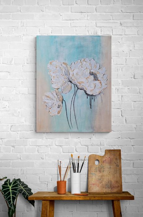 Obraz ręcznie malowany akrylami na płótnie Kwiaty 3d strukturalny