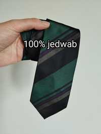 Krawat jedwabny 100% silk, 8cm, butelkowa zieleń w paski Marco Levini