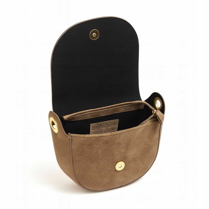 Zamszowa Torebka Damska LAURA BIAGGI Listonoszka Skóra Czekoladowa