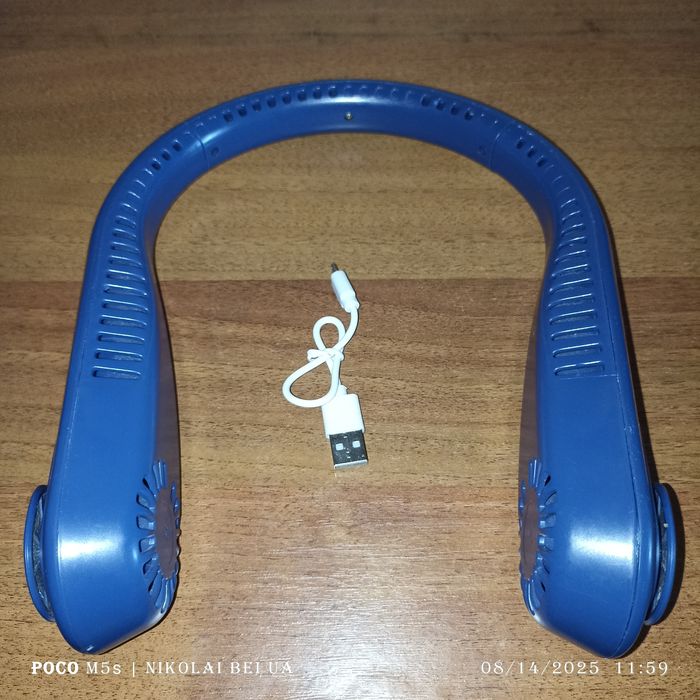 Вентилятор на шиї Синій (стані в робочий)+кабель