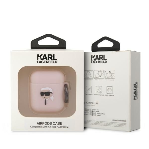 Etui Karl Lagerfeld Silicone Karl's Head 3D do AirPods 1/2 - Różowy