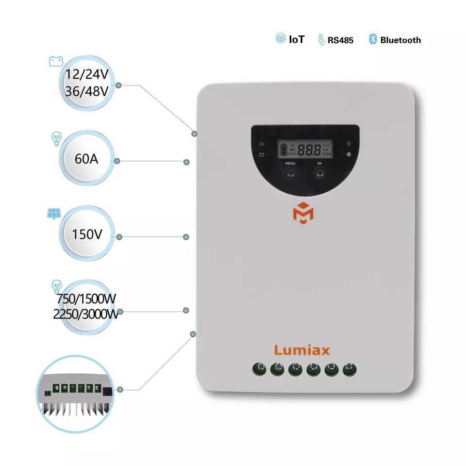 MPPT контроллер солнечных панелей Lumiax MC6015 12/24/36/48 60A