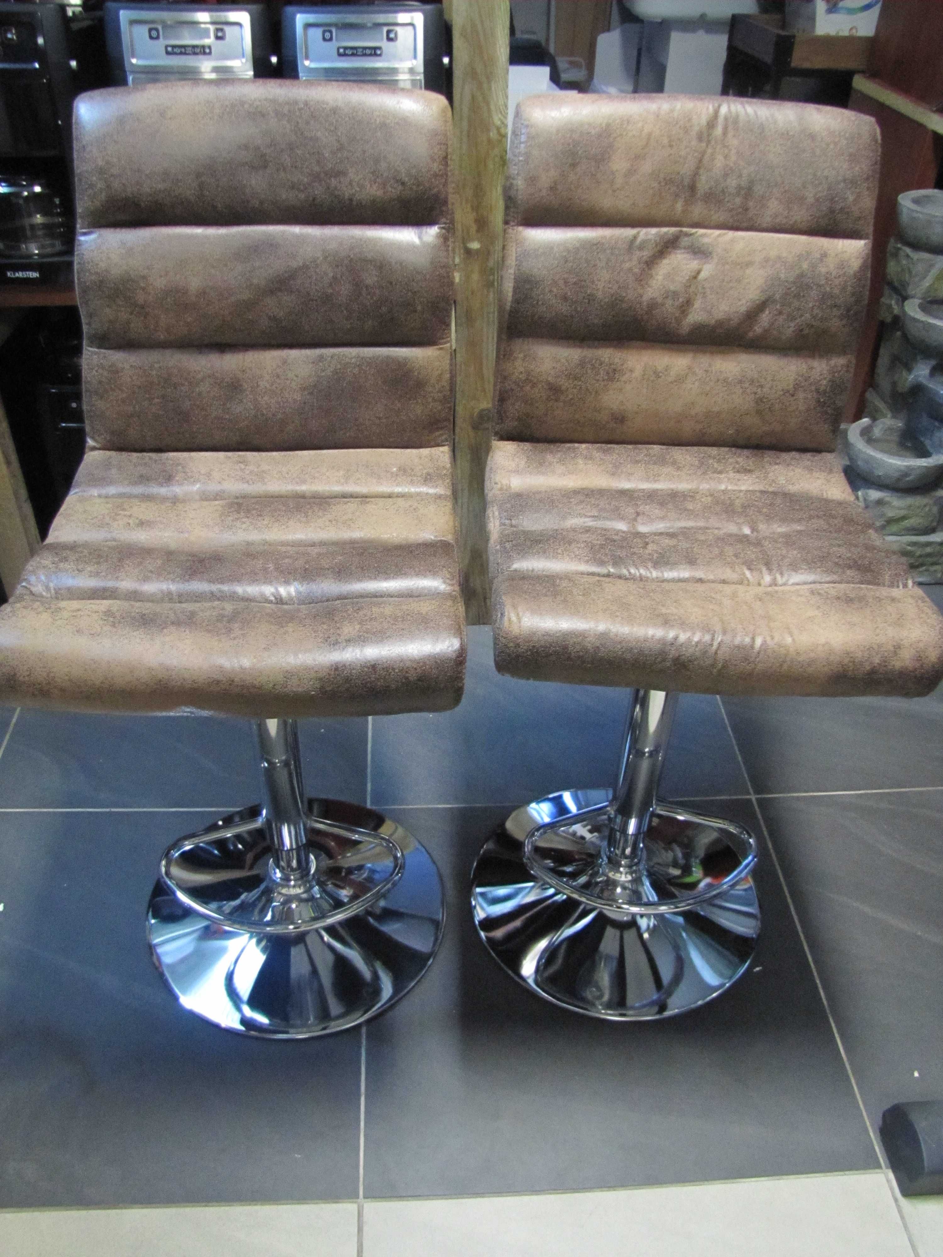 Krzesło barowe hoker komplet 2 szt brąz vintage regulacja chrom NOWE