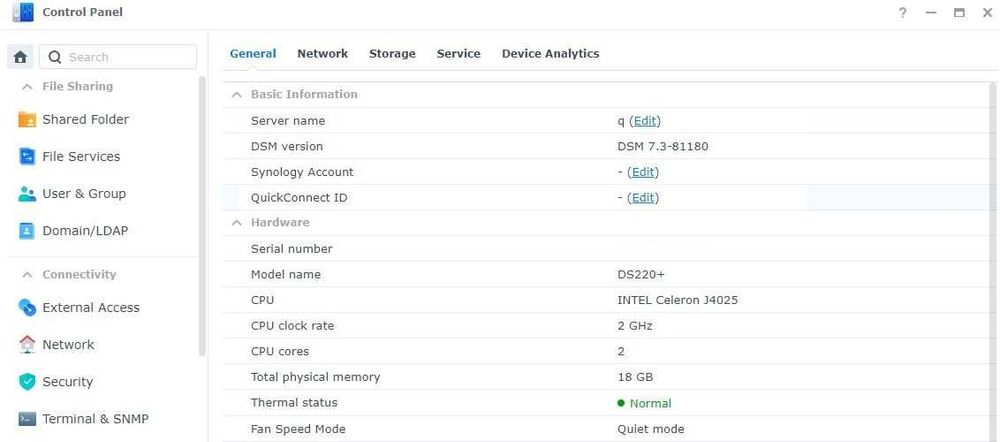 Synology DS220+ 18GB RAM (DualCore CPU, Docker) DSM 7.3