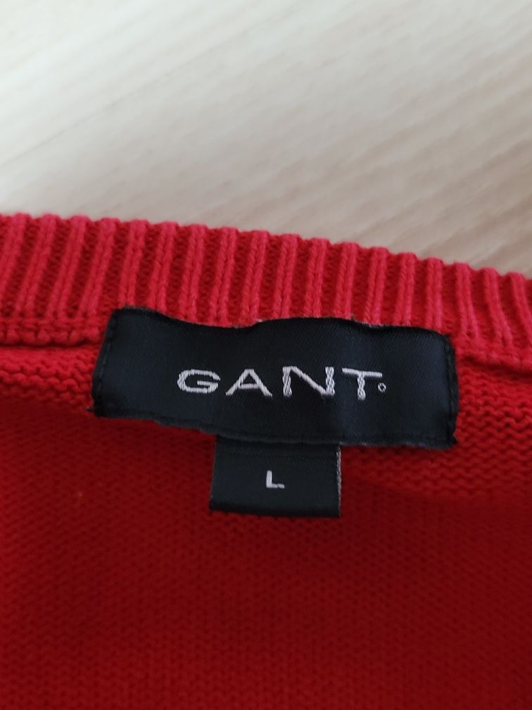 Sweterek męski w serek Gant L czerwony 100% bawełna elegancki