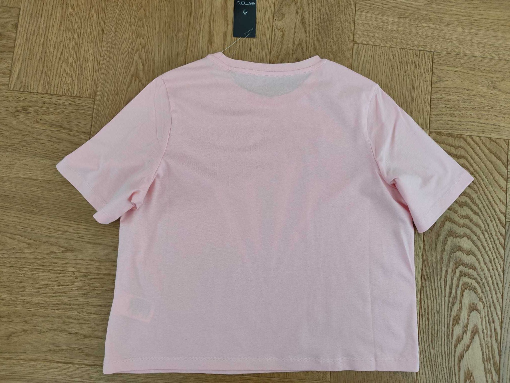 Nowy T-shirt/koszulka krótki rękaw S/M 36/38 bawełna pudrowy róż over