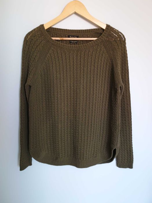 Damski sweter o warkoczowym splocie Massimo Dutti rozmiar S, oliwkowy