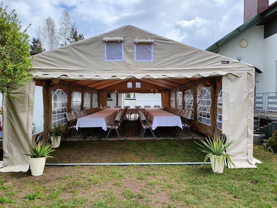 Wynajmę: Namioty,( kolor: jasno/beżowy ) stoły,krzesła,obrusy