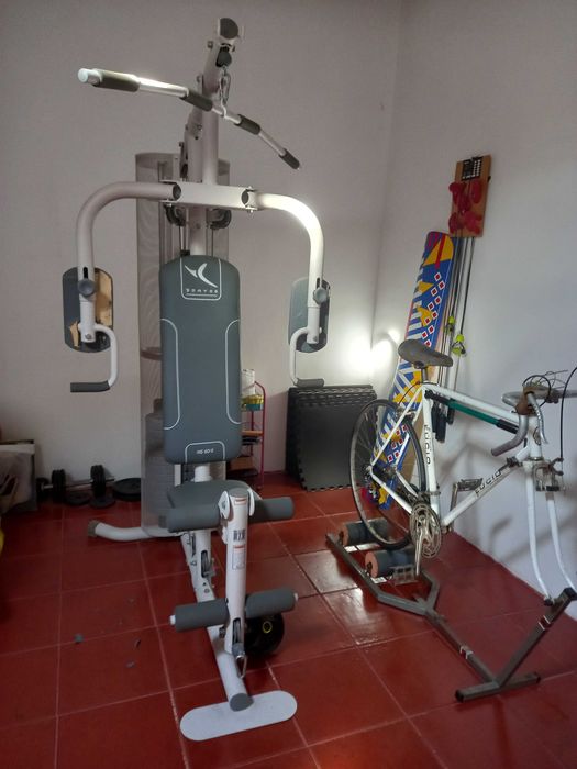Maquina de treino, pesos e exercicios