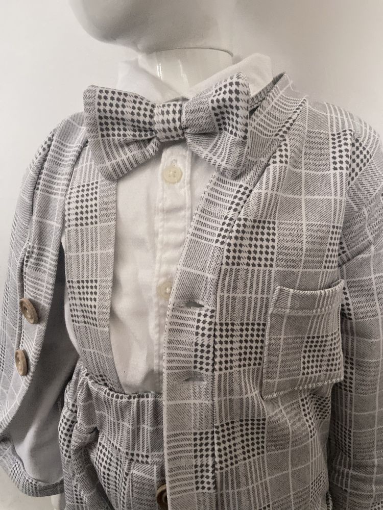 Elegancki garnitur w kratę rozmiar 86cm