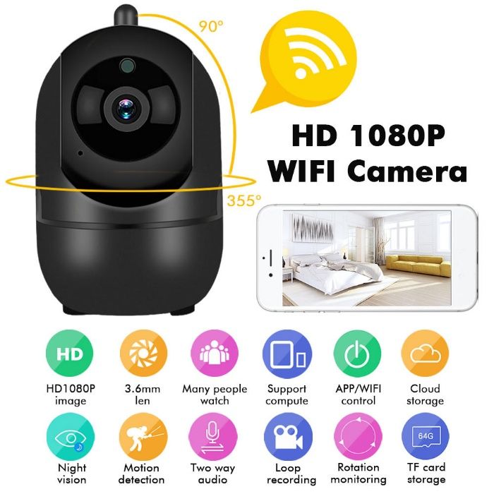 Camera 1080P Segurança 360º Vigilância WiFI APP Visão Noturna NOVA