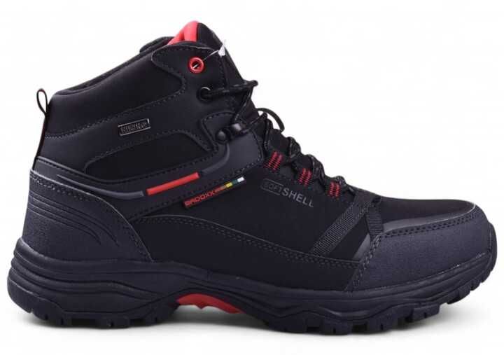 Buty Męskie Zimowe BADOXX SoftShell za kostkę czar/czerw r.41 wys.24h