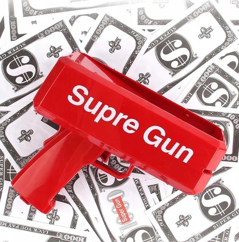 Pistolet strzelający pieniędzmi money gun zabawka