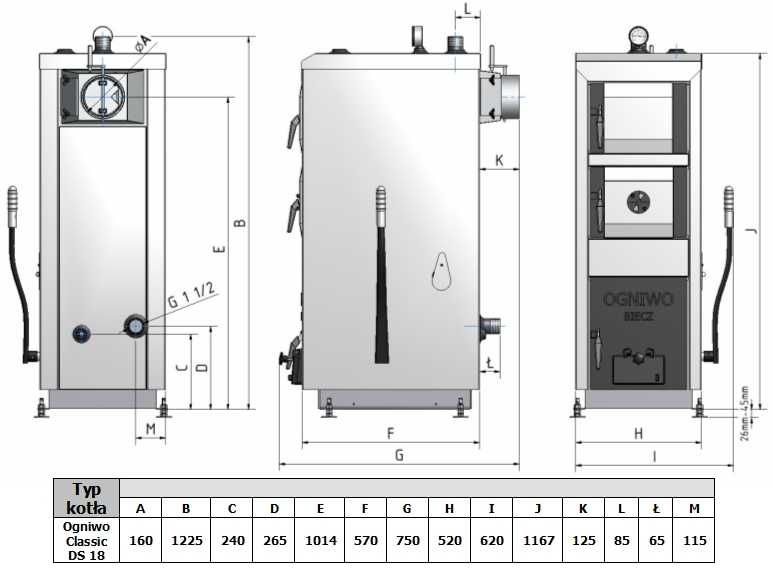 Piec jednofunkcyjny stalowy na węgiel kamienny Ogniwo Classic DS 18 kW