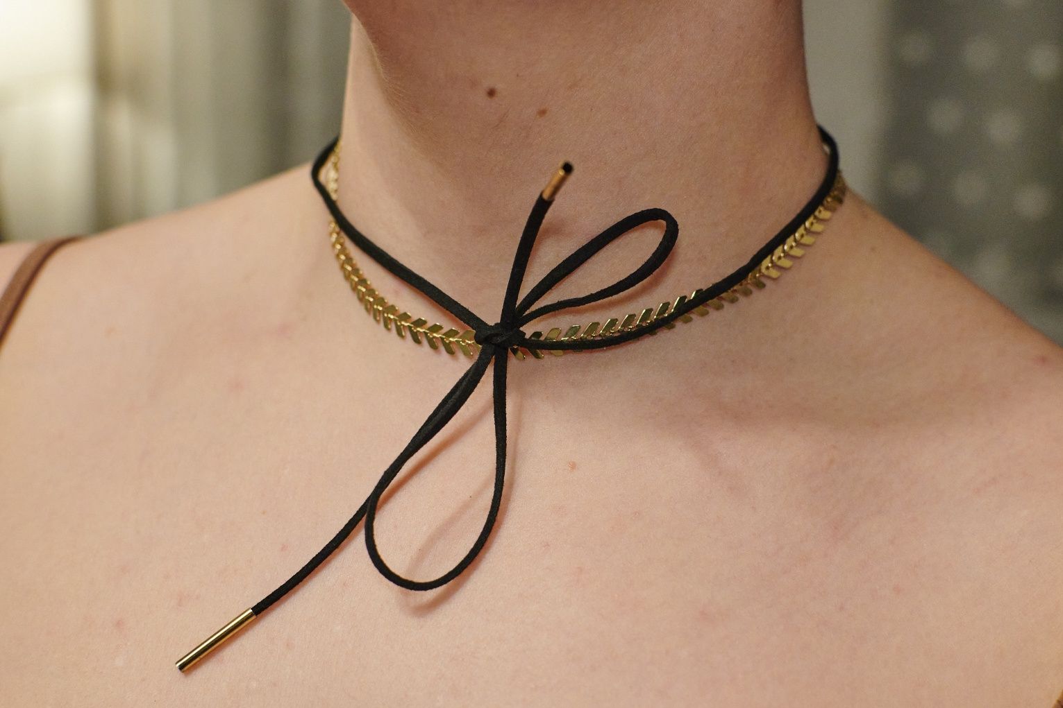 Choker naszyjnik zestaw z perłą rzemyk