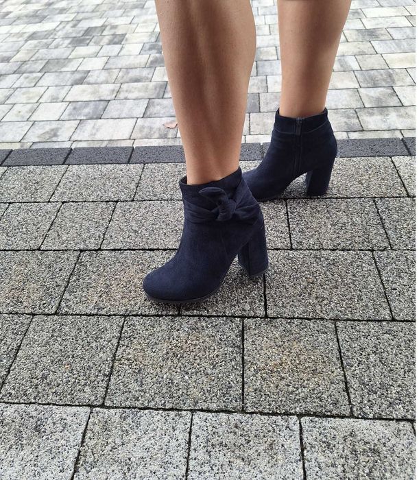 Buty jesienne damskie, 37, sztuczny zamsz, granatowe