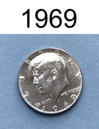 Moneta USA dolar Kennedy half dollar srebrna srebro 1969 rok