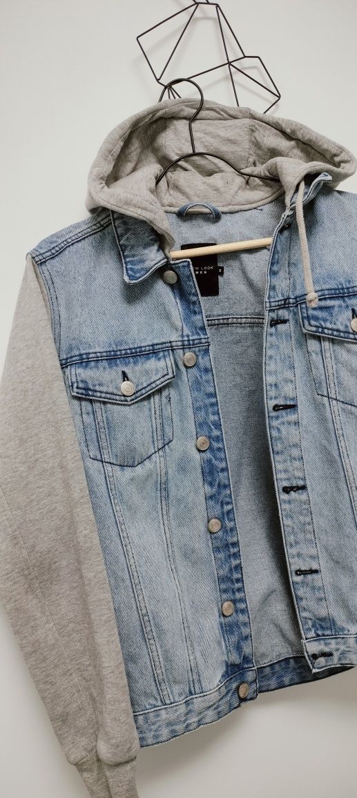 Katana bluza szara niebieski z kapturem S