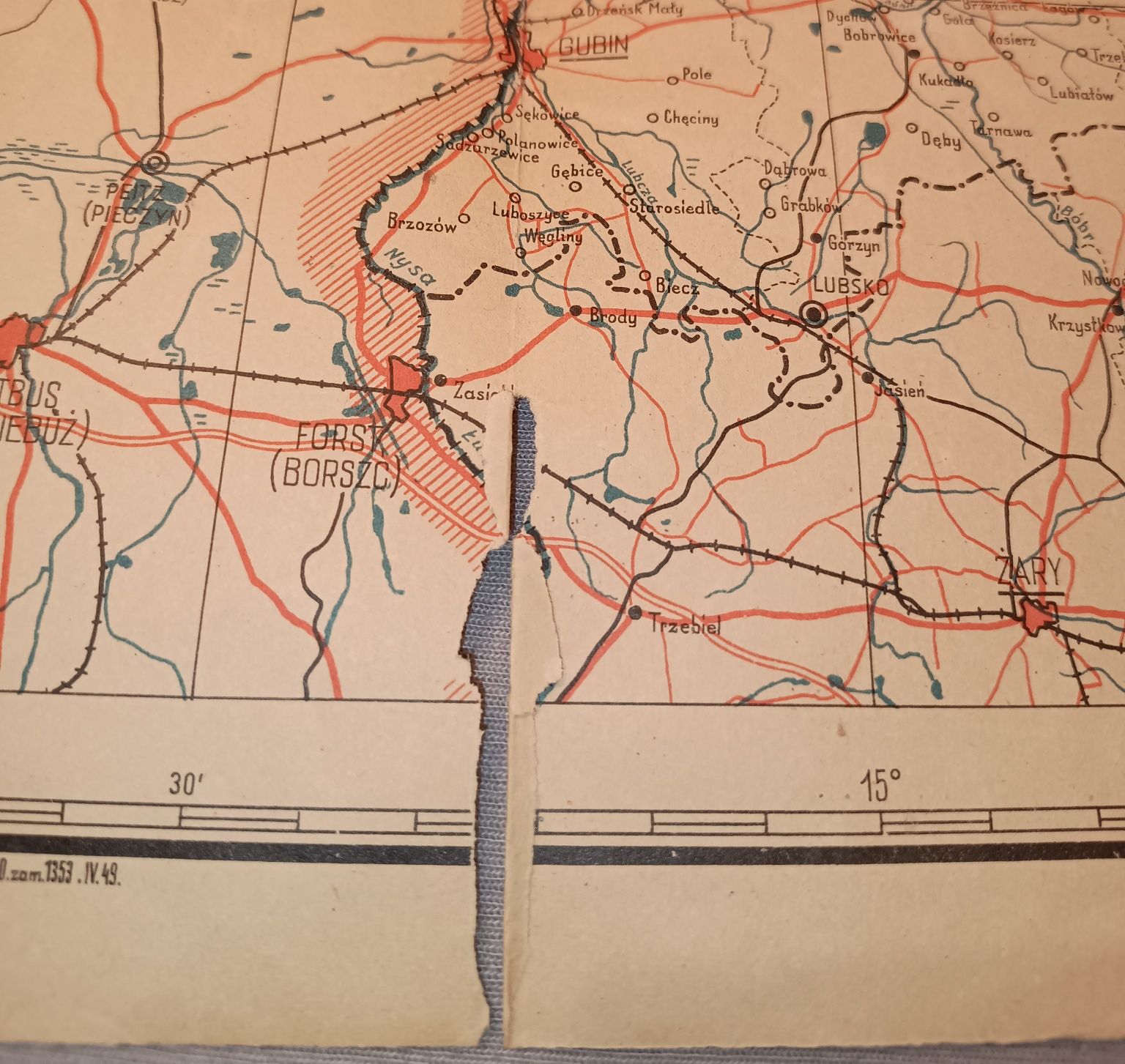 Stara mapa Ziemia Lubuska z 1949 roku, rzadka.