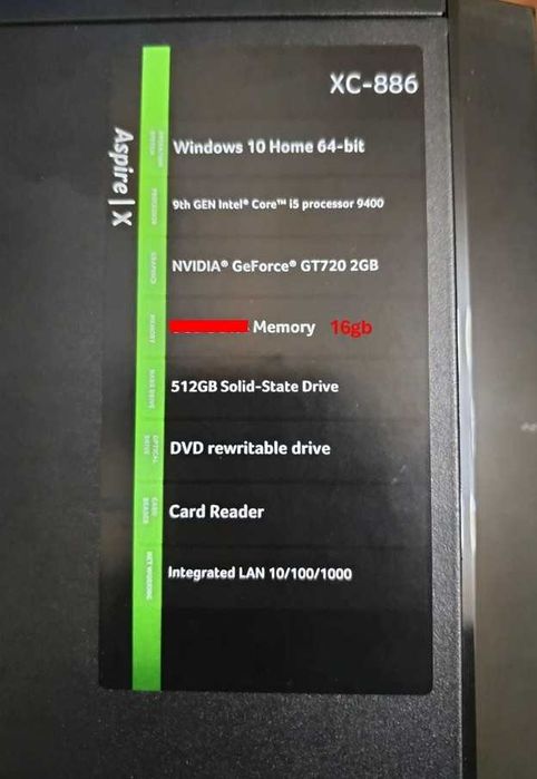 Computador Acer XC 886 16GB 512 SSD