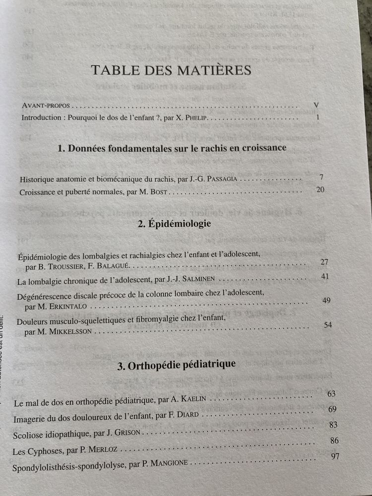 Le dos de l’ enfant et de l’adolescent et la prevention des lombalgies