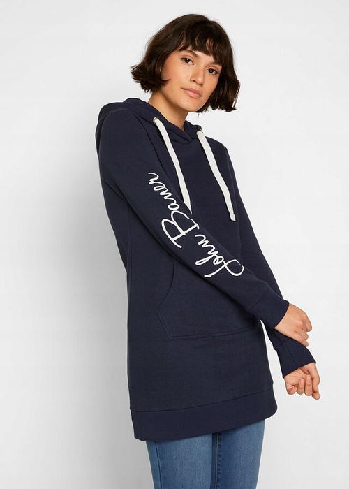 B.P.C długa bluza granatowa z kapturem i napisami 36/38.