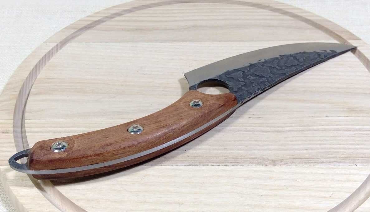 Кованый разделочный нож ручной работы сталь 7Cr17MoV с кожаным чехлом