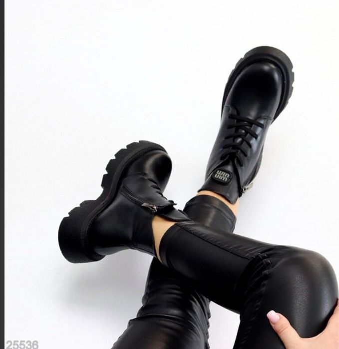 Черевики шкіряні зимові, чорні, ботинки кожа на платформі