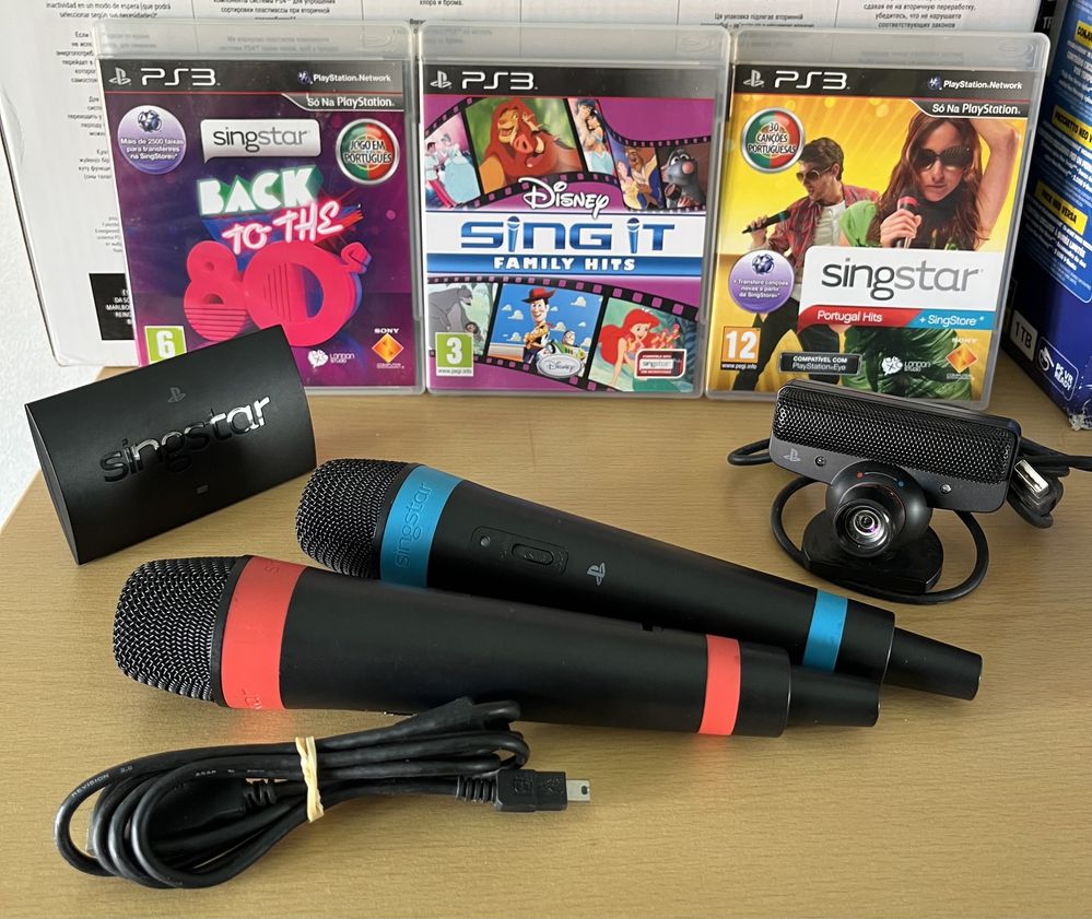 Microfones s/fio playstation 3 + 3 jogos e camara